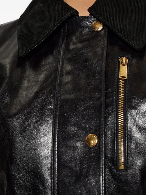 Alexander McQueen corduroy-collar leather jacket - Black