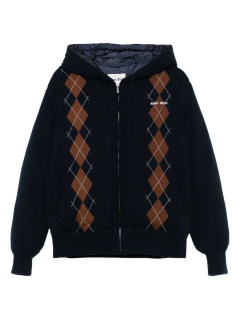 Miu Miu diamond-pattern hooded jacket - F000 navy - zdjęcie produktu nr 1