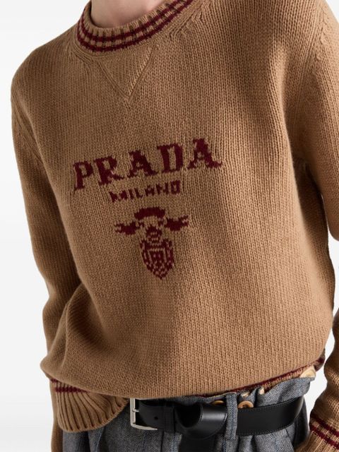 Prada intarsia knitted-logo cashmere jumper - Neutrals