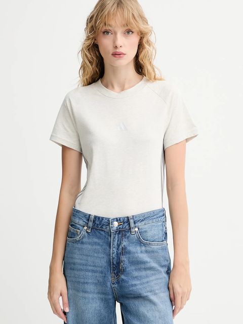 adidas t-shirt bawełniany Holiday 3-Stripes damski kolor beżowy JM1880 - zdjęcie produktu nr 1