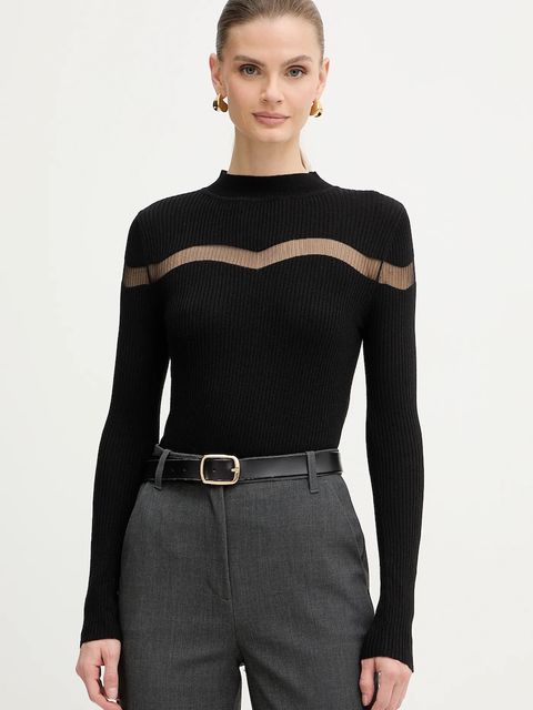 Morgan sweter z domieszką wełny damski kolor czarny lekki z półgolfem MVAL - zdjęcie produktu nr 1