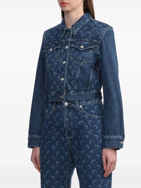 Marine Serre Deadstock Moonogram-pattern denim jacket - Blue