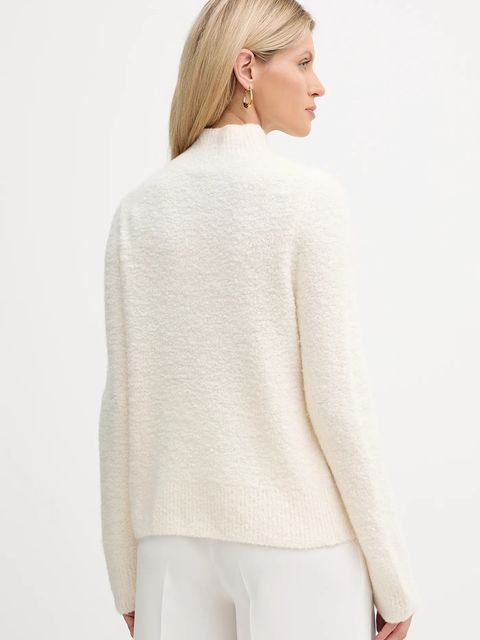 BOSS sweter z dodatkiem wełny damski kolor beżowy lekki z półgolfem 50547907