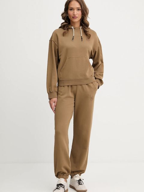 Pinko bluza bawełniana damska kolor brązowy z kapturem gładka 105507 A2RB - zdjęcie produktu nr 2