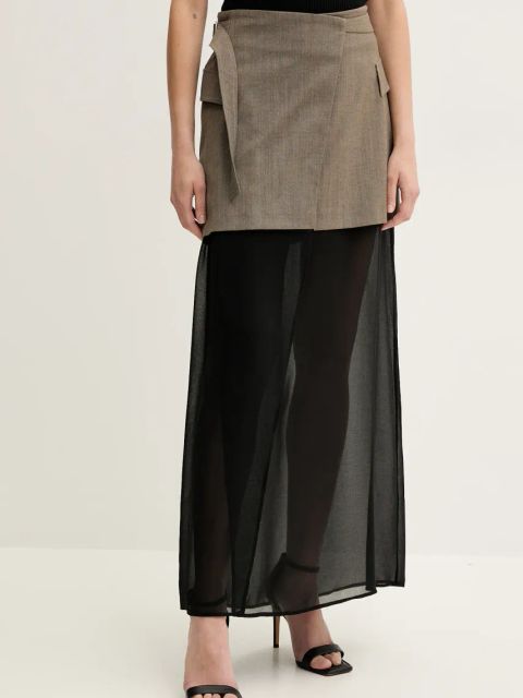 Pinko spódnica wełniana kolor brązowy maxi prosta 104911 A2HC