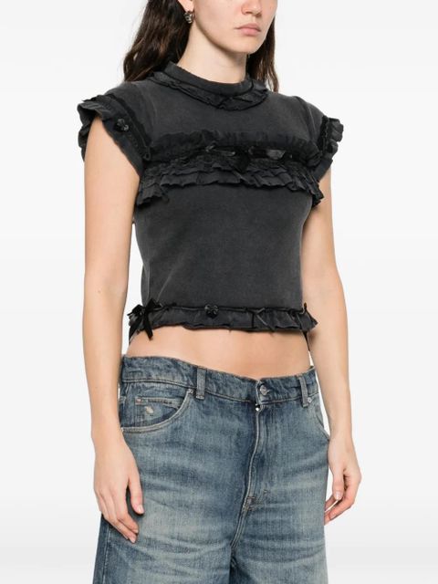 Balenciaga ruffle-trim short-sleeve T-shirt - Black