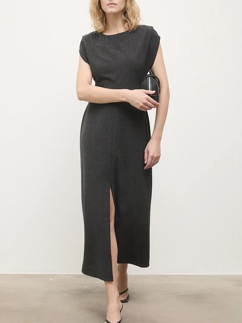 Answear.LAB sukienka kolor szary maxi prosta