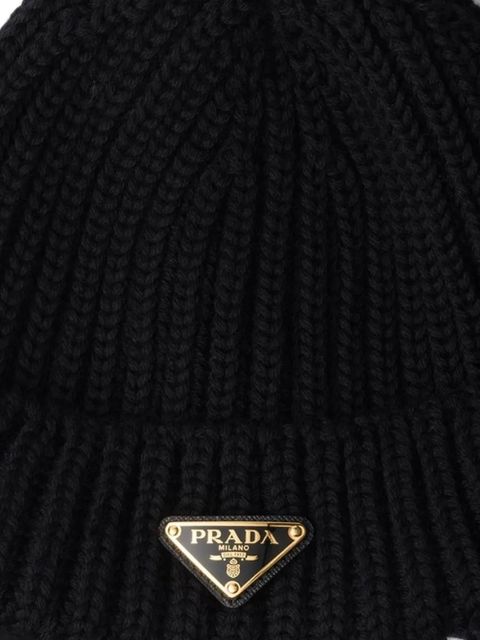 Prada triangle-logo knitted beanie hat - Black - zdjęcie produktu nr 2