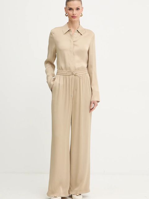 BOSS spodnie damskie kolor beżowy szerokie high waist 50541835 - zdjęcie produktu nr 2