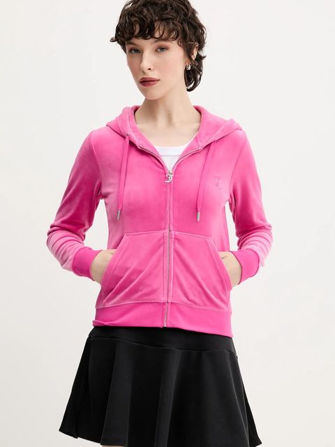 Juicy Couture bluza damska kolor różowy z kapturem gładka JCAP176 - zdjęcie produktu nr 1