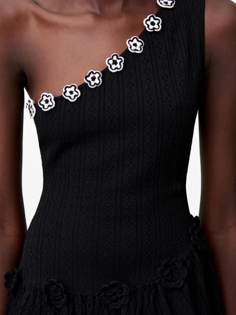 Claudie Pierlot flower-appliqué one-shoulder knitted mini dress - Black