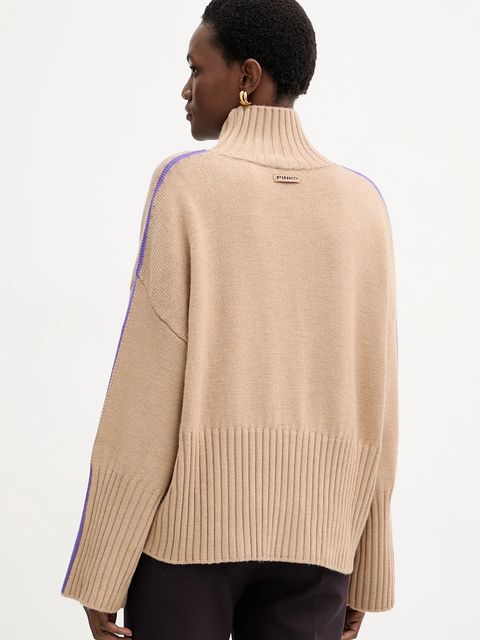 Pinko sweter wełniany damski kolor beżowy lekki z golfem 105396 A2PL