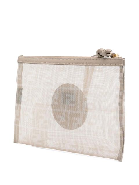 FENDI logo-patch clutch bag - Neutrals