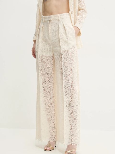 Simona Corsellini spodnie damskie kolor beżowy szerokie high waist P25CPPA013 - zdjęcie produktu nr 1