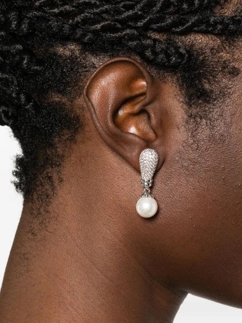 Self-Portrait Drio crystal-embellished pearl-drop earrings - Silver - zdjęcie produktu nr 2