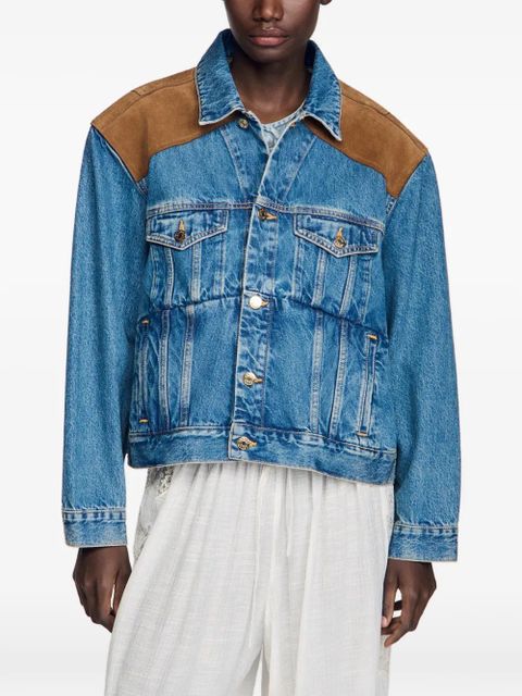 SANDRO contrast-panel denim jacket - Blue