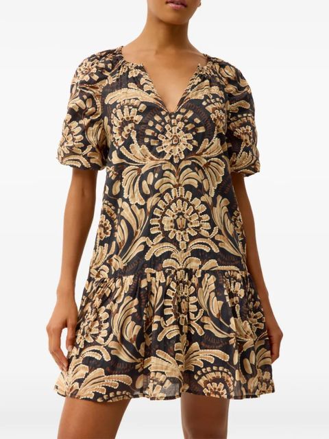 Marie Oliver Greta baroque-print tiered dress - Black