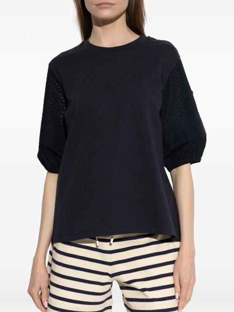 Moncler perforated puff-sleeve T-shirt - Blue