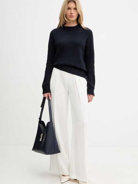 BOSS Orange sweter z dodatkiem wełny damski kolor granatowy lekki z półgolfem 50548930