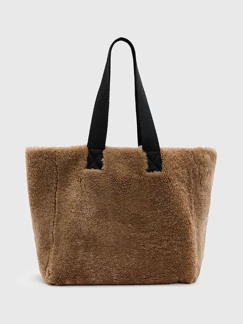 AllSaints torebka skórzana dwustronna IZZY SHEARLING kolor brązowy W056XB - zdjęcie produktu nr 1