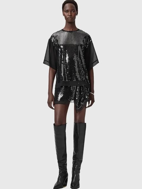 AllSaints bluzka damska kolor czarny wzorzysta W051PD