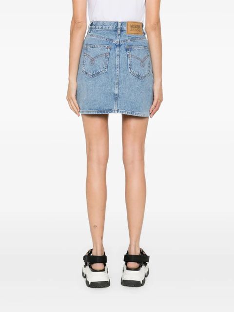 Moschino logo-engraved buttons denim skirt - Blue