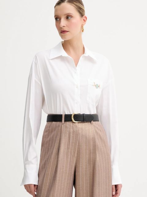 Fracomina koszula damska kolor biały relaxed z kołnierzykiem klasycznym FS25WT6007W52001 - zdjęcie produktu nr 1