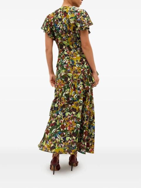 Marie Oliver Quinby ruffle-layered floral midi dress - Green