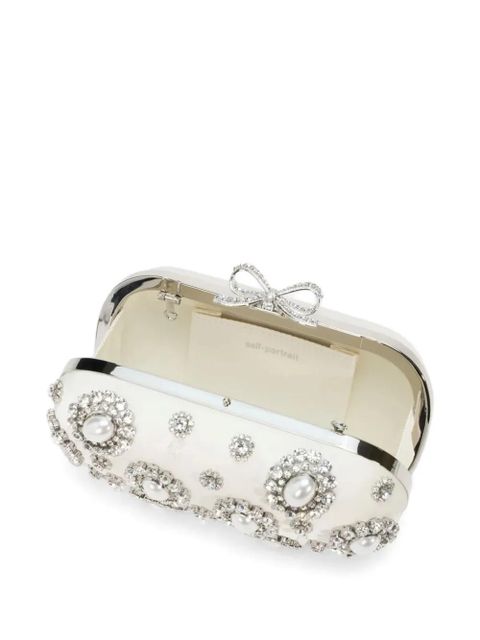 Self-Portrait embellished clutch bag - White