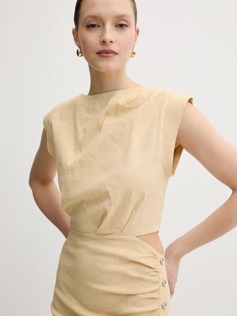 Pinko sukienka lniana kolor beżowy mini dopasowana 104955 A0IM