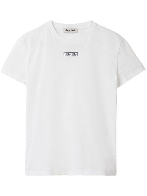 Miu Miu logo-embroidered cotton T-shirt - White - zdjęcie produktu nr 1