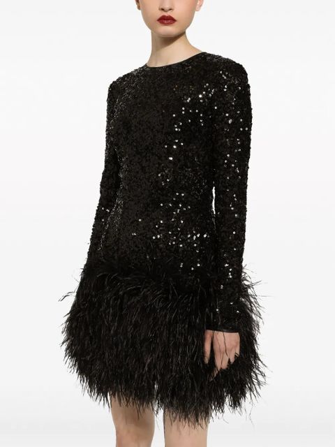 Dolce & Gabbana feather-trim sequinned minidress - Black