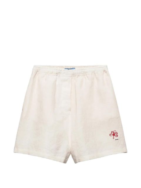 Prada embroidered slubbed linen shorts - Neutrals - zdjęcie produktu nr 1