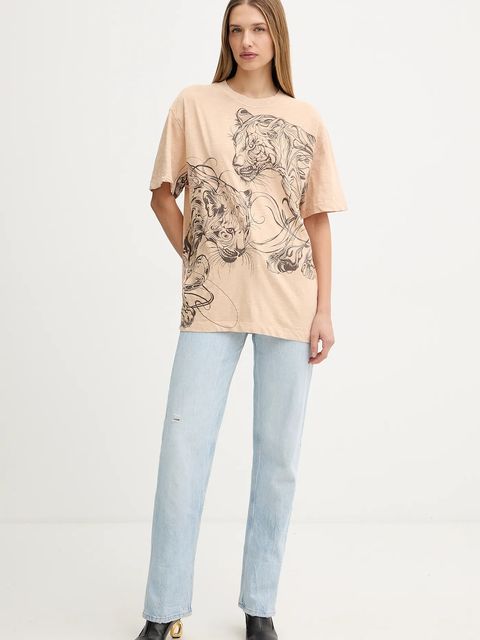 Guess t-shirt bawełniany damski kolor beżowy W5YI09 K6XN4 - zdjęcie produktu nr 2