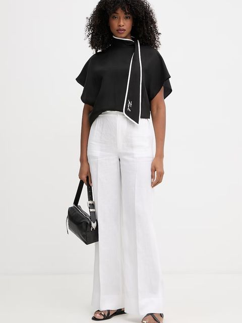 Karl Lagerfeld bluzka damska z dodatkiem lnu - zdjęcie produktu nr 1