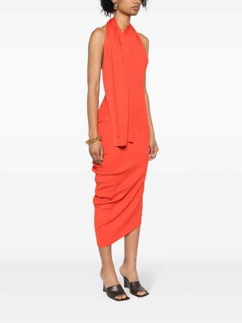 FENDI halterneck asymmetric midi dress - Orange