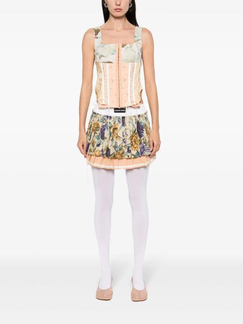 Marine Serre Upcycled pleated mini skirt - Neutrals