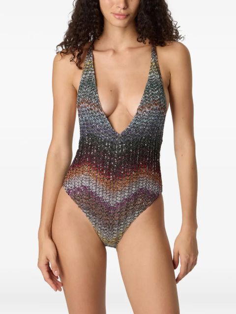 Missoni V-neck zigzag swimsuit - Grey