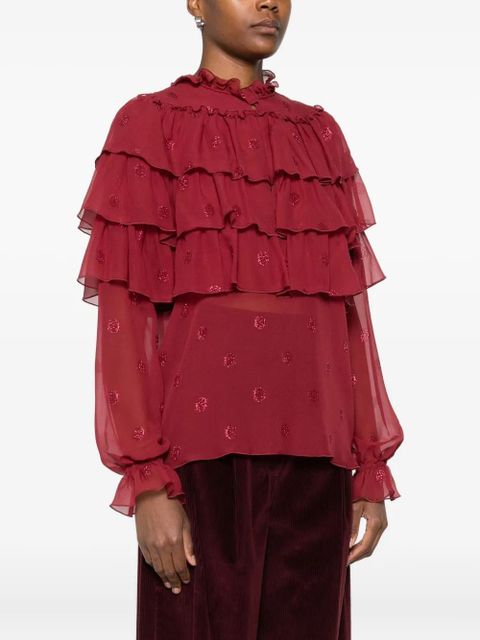 ETRO ruffled glitter-dot blouse - Red - zdjęcie produktu nr 2