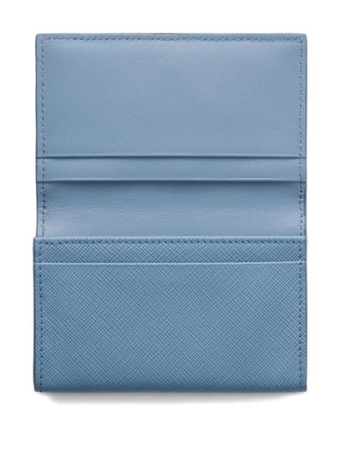Prada triangle-logo leather card holder - Blue