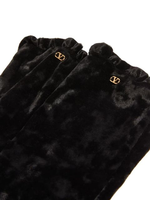 Valentino Garavani VLogo signature long chenille gloves - Black