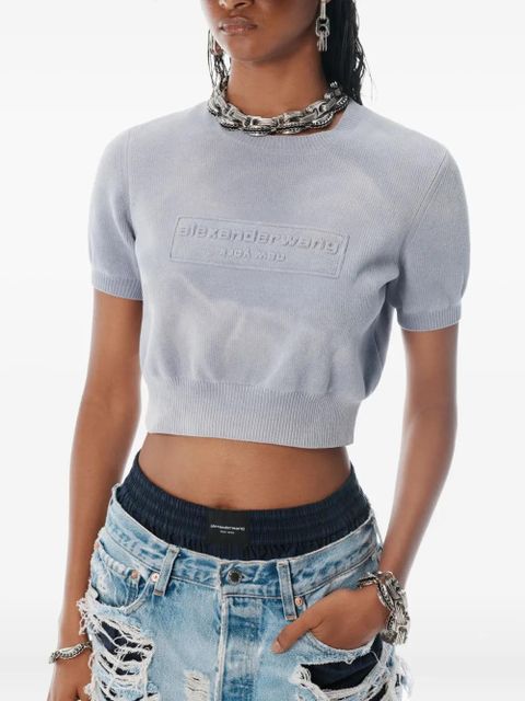 Alexander Wang logo-embossed cropped knit top - Grey