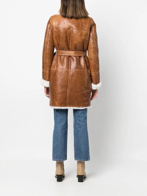 Yves Salomon belted-waist lambskin coat - Brown