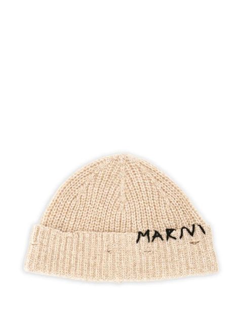 Marni logo-embroidered beanie hat - Neutrals - zdjęcie produktu nr 1