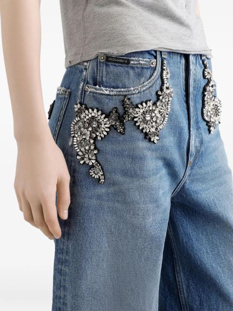 Dolce & Gabbana crystal-embellished jeans - Blue