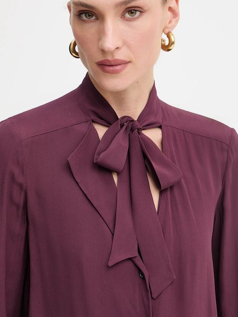 Patrizia Pepe koszula damska kolor bordowy regular z wiązanym dekoltem 8C0785 A8I1