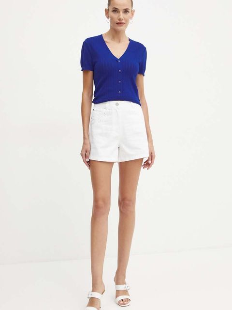 Morgan szorty jeansowe SHEZEL damskie kolor beżowy z aplikacją high waist SHEZEL