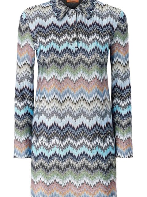Missoni collared chevron-pattern mini dress - Blue - zdjęcie produktu nr 2