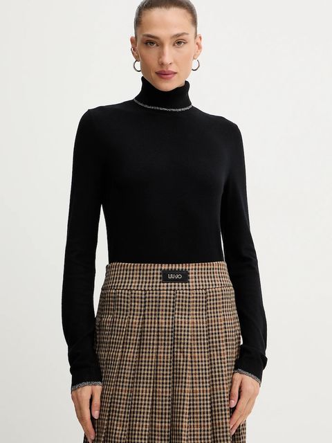 Liu Jo sweter damski kolor czarny lekki z golfem MF5229 MS49I - zdjęcie produktu nr 1