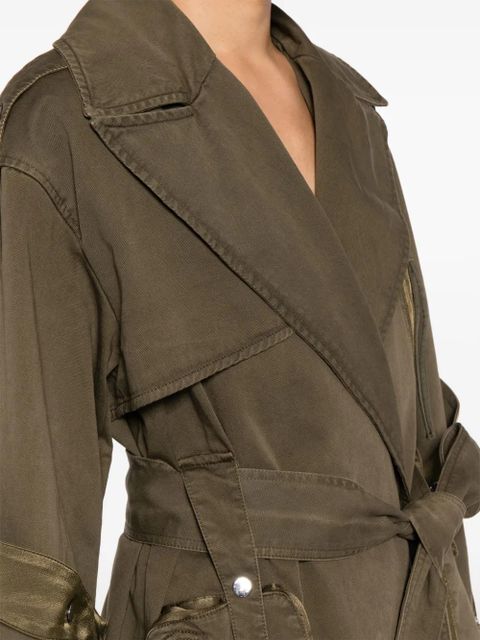 Blumarine panelled belted cotton trench coat - Green